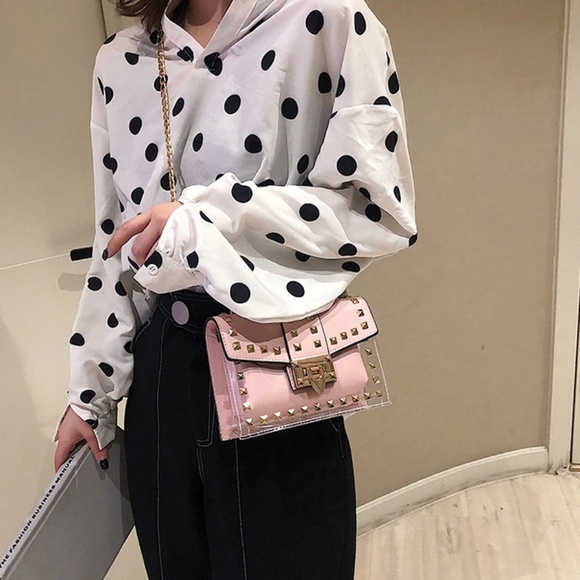 Handbags - PINK STUDDED CLEAR JELLY CHAIN STRAP BAG PURSE